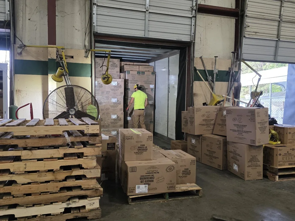 Freight palletized during a CLS unloading project in Florence South Carolina