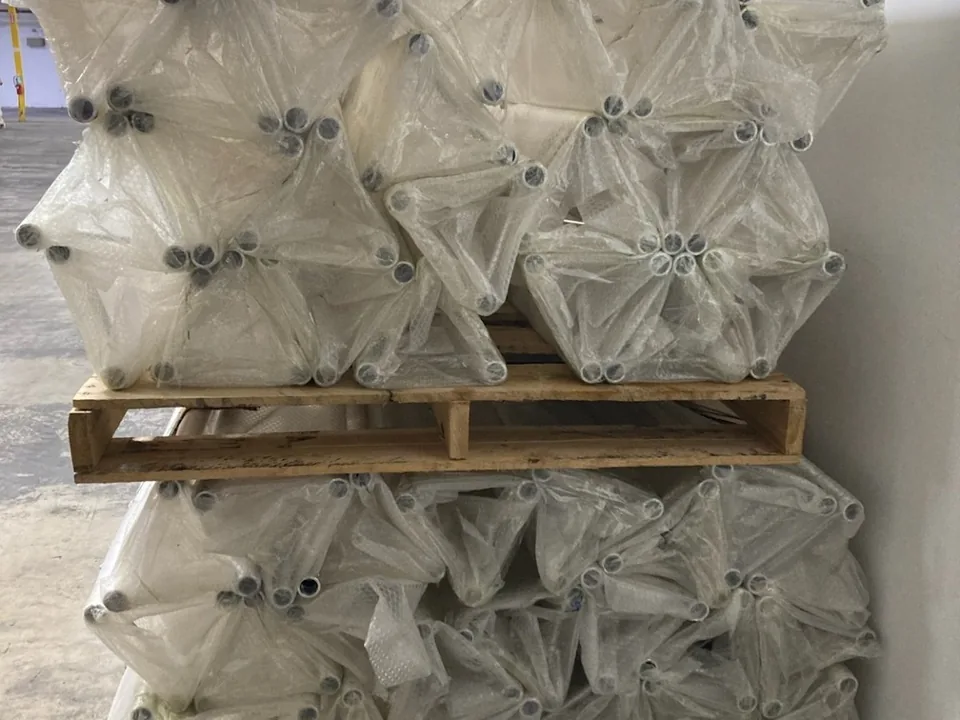 Event truss freight staged after unloading in Statesville North Carolina