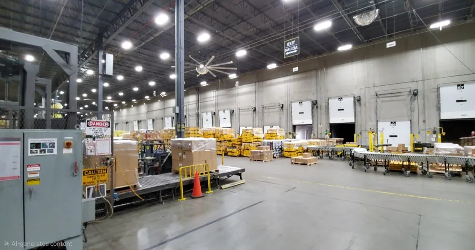 Regional distribution center dock with warehouse loading and unloading operations