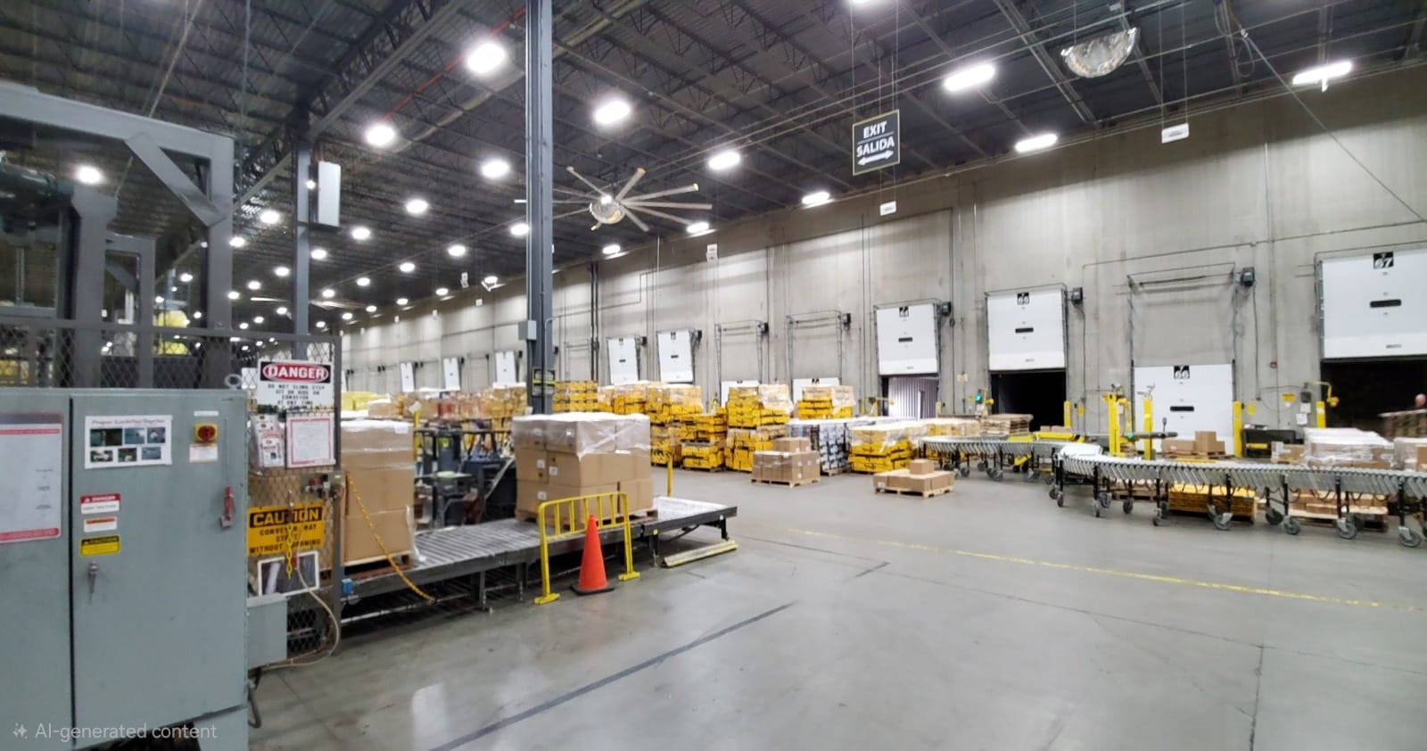 Regional distribution center dock with warehouse loading and unloading operations