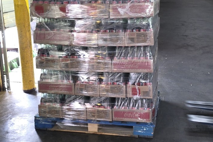 Restacked beverage pallet after recovery