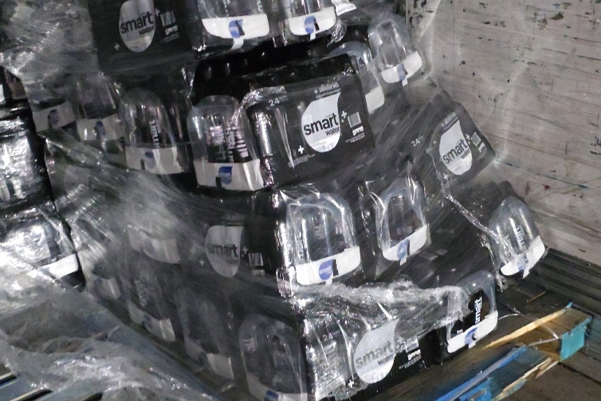 Damaged Smartwater pallet before recovery